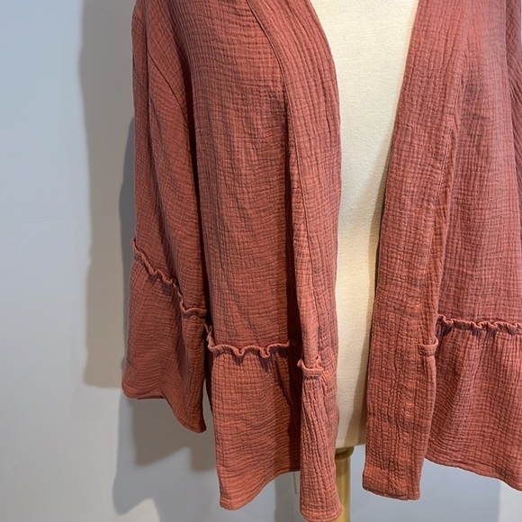 4OUR dreamers terra-cotta coloured linen rayon blend bell sleeve jacket fit S/M - Picture 7 of 11